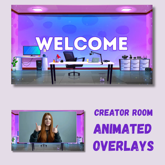 Creator Room Animated Overlay Pack for OBS, vMix, Ecamm Live, Evmux etc