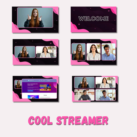 Cool Streamer PINK  Overlay Pack for OBS, vMix, StreamYard , Evmux etc.